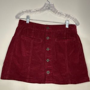 American Eagle High Rise Corduroy Button Front Maroon Skirt